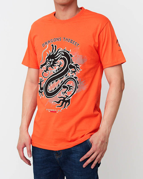 Orange cotton men's t-shirt with print - Clothing