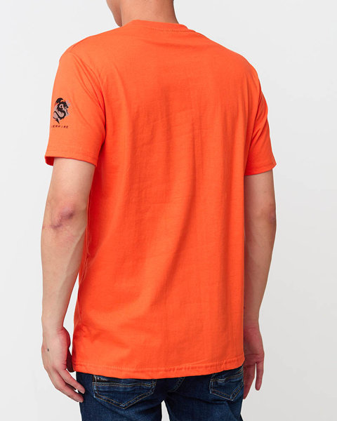Orange cotton men's t-shirt with print - Clothing