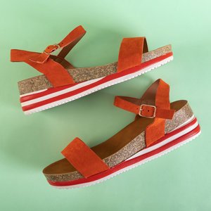 Orange women's sandals on a low wedge Akiko - Footwear