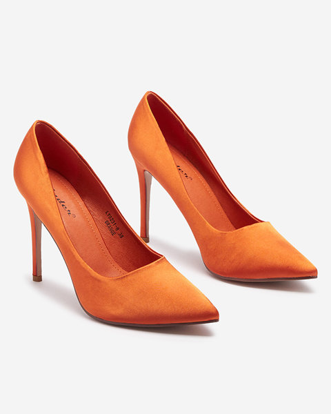 Orange women's satin pumps on a higher stiletto Norija - Footwear