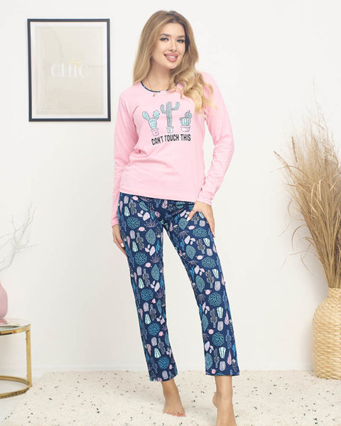 Pink and blue women's pajamas with print - Clothing