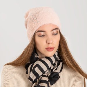 Pink fur hat for women with cubic zirconia - Accessories