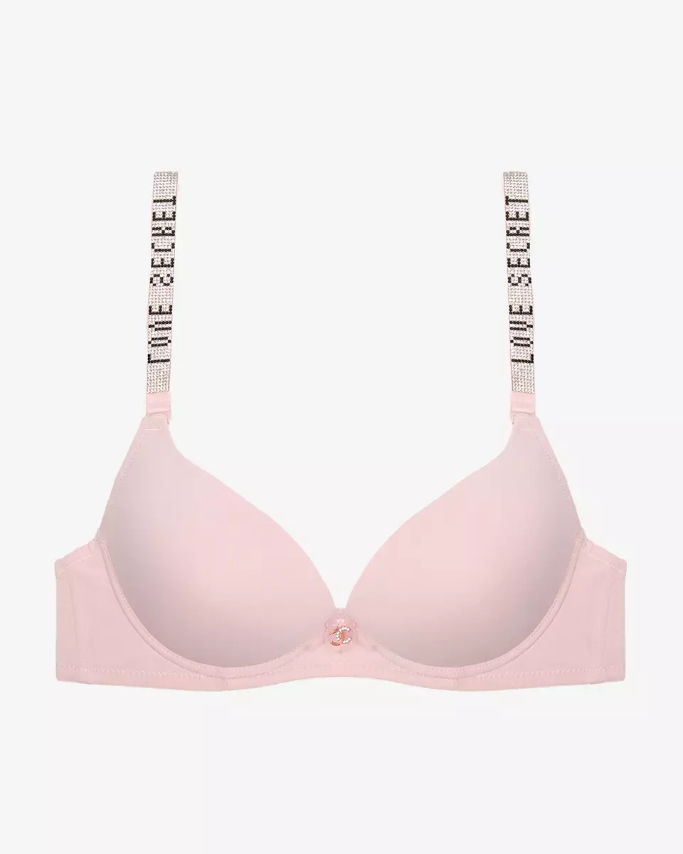 Pink plain padded bra with decorated straps - Underwear