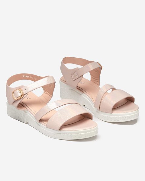 Pink women's sandals with holographic angesi effect - footwear