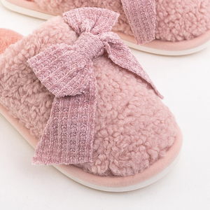 Pink women's slippers with a Romila bow - Footwear