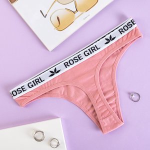 Pink women's thong with inscriptions - Underwear