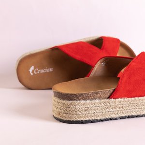 Red women's slippers on the Martiu platform - Footwear