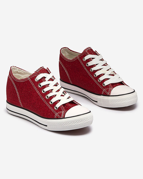 Red women's sneakers on a hidden anchor with shiny thread Seggat- Footwear