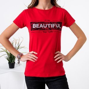 Red women's t-shirt with print - Clothing
