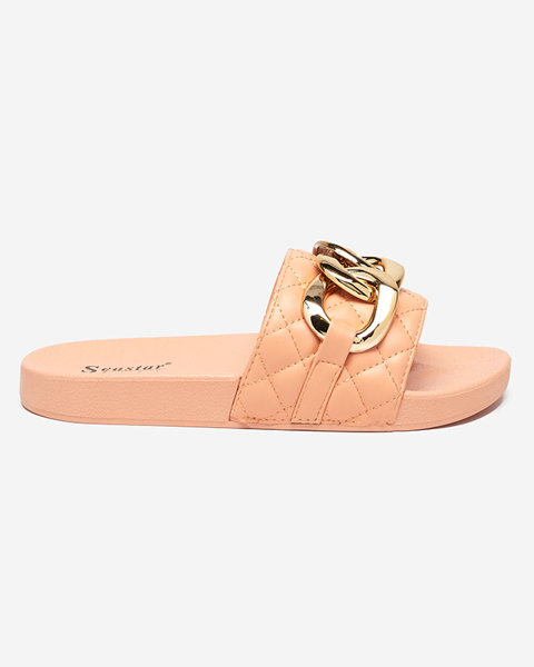 Royalfashion Coral women's quilted flip-flops with gold chain Eteris