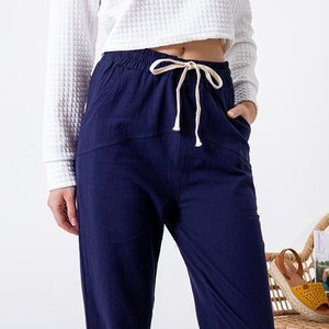 Royalfashion Navy blue women's cotton straight pants PLUS SIZE