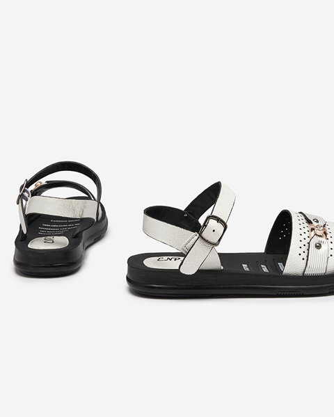 Shiny white women's flat sandals Nafi- Footwear