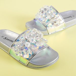 Silver women's flip-flops with rhinestones Halpasi - Footwear
