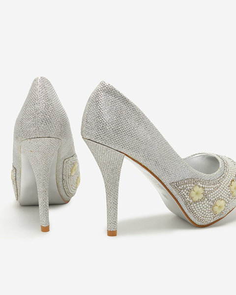 Silver women's pumps on a high heel Christyn - Footwear