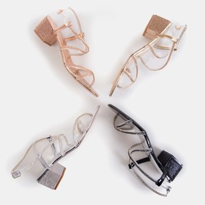 Silver women's sandals on a post with cubic zirconias Jukko - Footwear