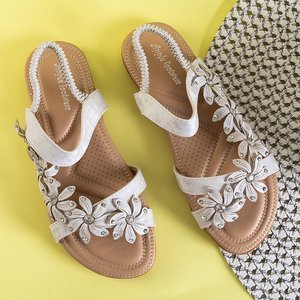 Silver women's sandals with Aflori flowers - Footwear