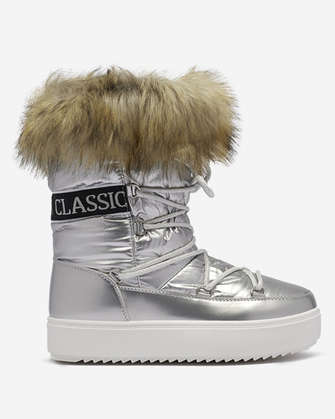 Silver women's slip-on snow boots with fur Lilitsa- Footwear