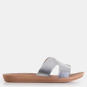 Silver women's slippers made of eco-leather Hemespa - Footwear