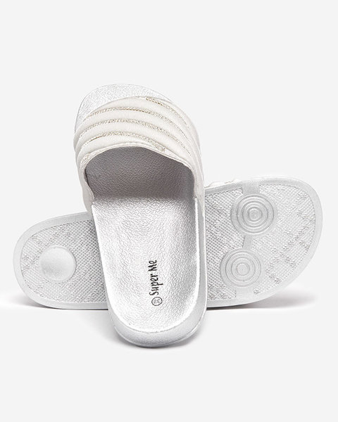 Silver women's slippers with cubic zirconia Mytaris - Footwear