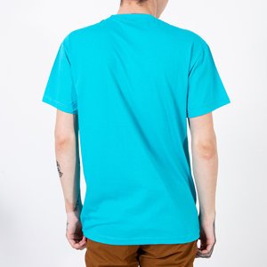 Turquoise cotton t-shirt for men with print - Clothing