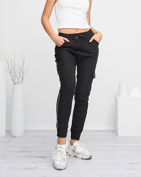 Warmed women's pants a'la combat pants with stripes in black- Clothing