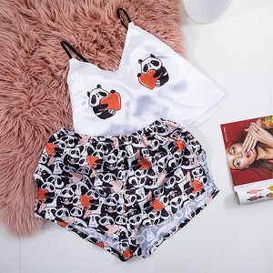 White and orange 2-piece pajama set with pandas - Clothing