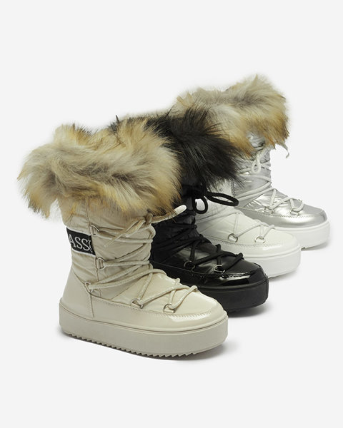 White children's slip-on shoes a'la snow boots with fur Asika - Footwear