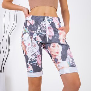 White-gray women's short shorts with colorful print - Clothing