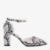 White sandals on a higher post in the pattern of Vagara snake skin - Footwear 1