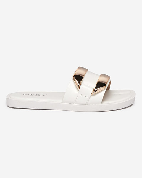 White women's slippers with a large golden ornament Kedino - Footwear