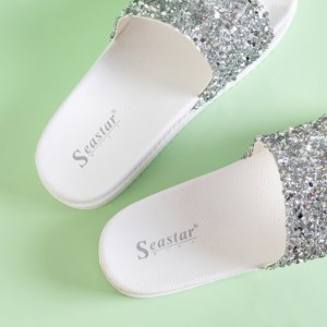 White women's slippers with zircons Aisidora - Footwear
