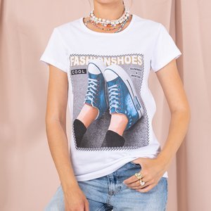 White women's t-shirt with print - Clothing