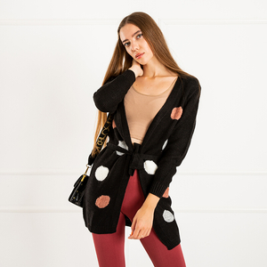 Women's Black Tied Cardigan with Colored Circles - Clothing