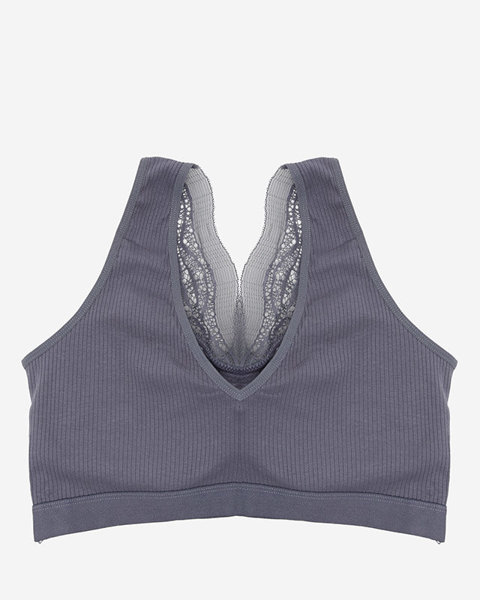 Women's Dark Gray Sports Bra with Lace - Underwear