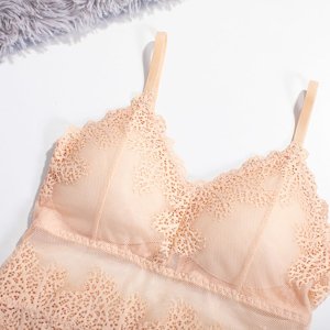 Women's beige lingerie set with lace - Underwear