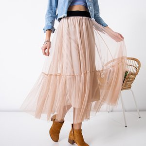 Women's beige maxi skirt with tulle - Clothing
