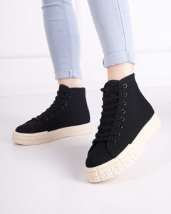 Women's black ankle sneakers with a thicker sole from Saserra - Footwear