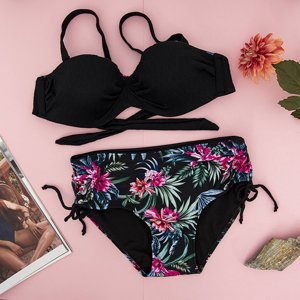 Women's black swimsuit with flower pattern - Underwear