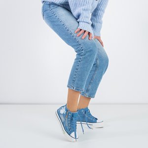 Women's blue sneakers with a wedge heel with Edwardina print - Footwear