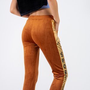 Women's brown sweatpants with gold stripes - Clothing