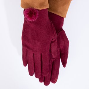 Women's burgundy gloves with a pompom - Accessories