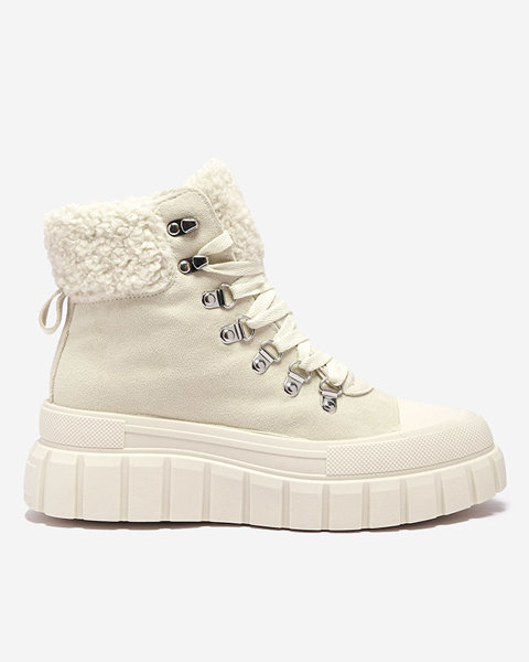 Women's cream eco-suede boots with sheepskin Vetic - Footwear
