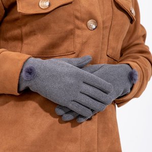 Women's dark gray gloves with a pompom - Accessories