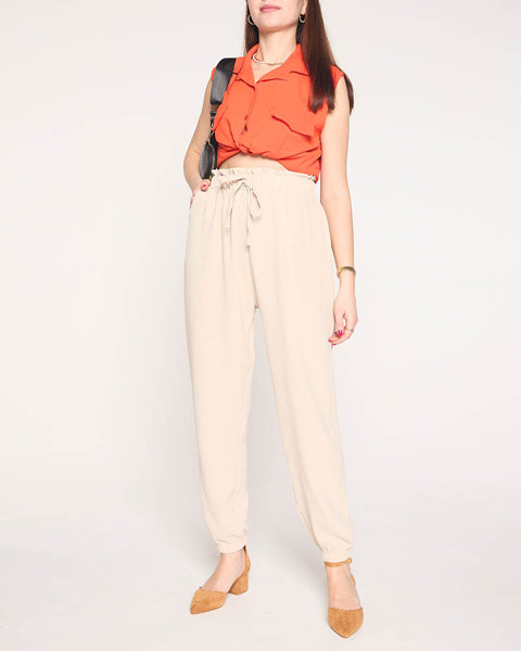 Women's fabric trousers in beige color PLUS SIZE - Clothing