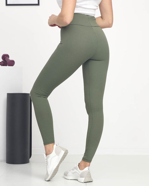 Women's green ribbed leggings with orange signs - Clothing