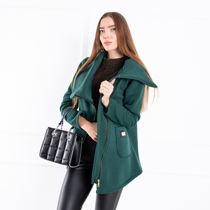 Women's green warm coat with an asymmetric zipper - Clothing