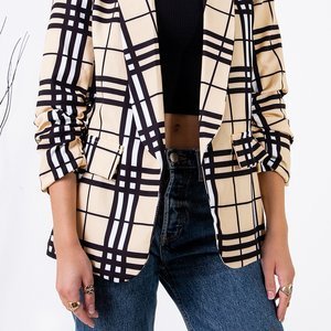Women's light yellow checkered blazer with lining - Clothing
