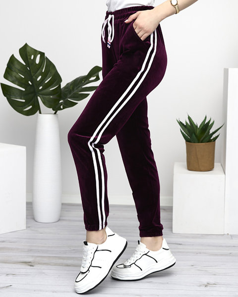 Women's maroon velor tracksuits with stripes - Clothing