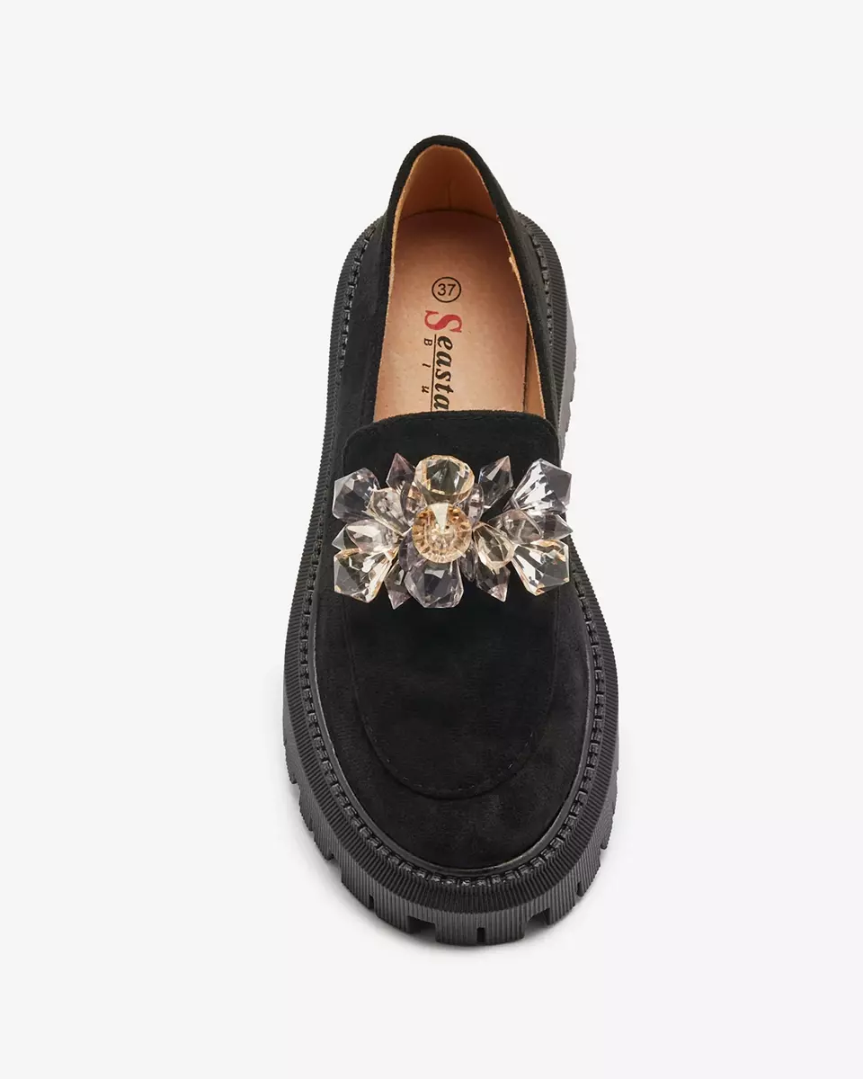 Women's moccasins in black with colorful beads Ketiha- Footwear
