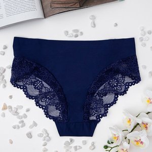 Women's navy blue panties with lace - Underwear